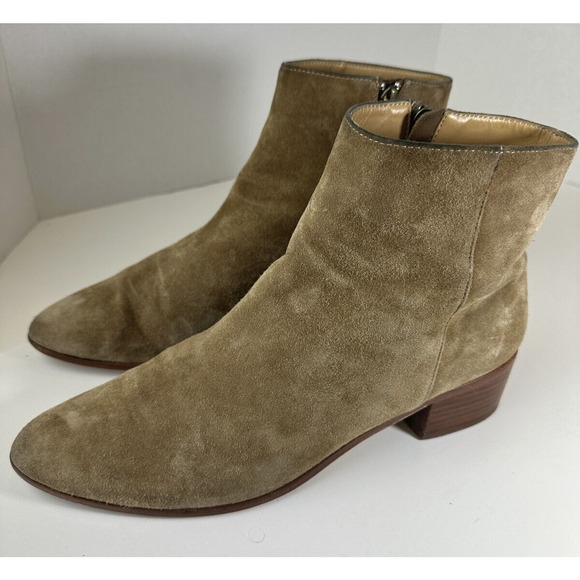 J. Crew Factory Shoes - J. Crew Walker Suede Tan Booties Side Zip Ankle Boots AA520 Women's Shoe Size 10
